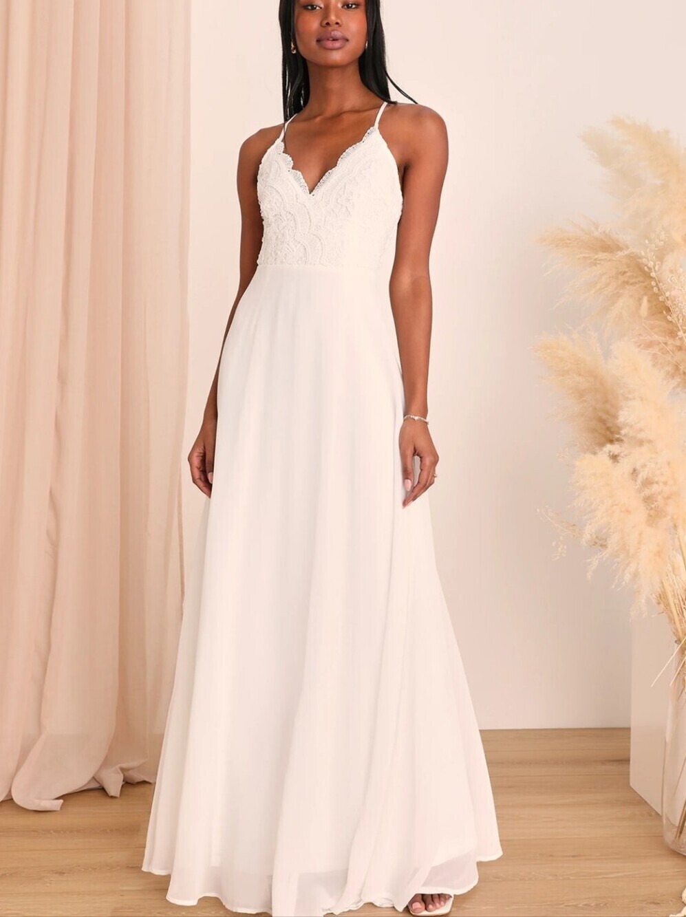 LULU'S Madalyn White Lace Maxi Sizez Small Wedding  Dress NWT SOLDOUT BOHO Beach
